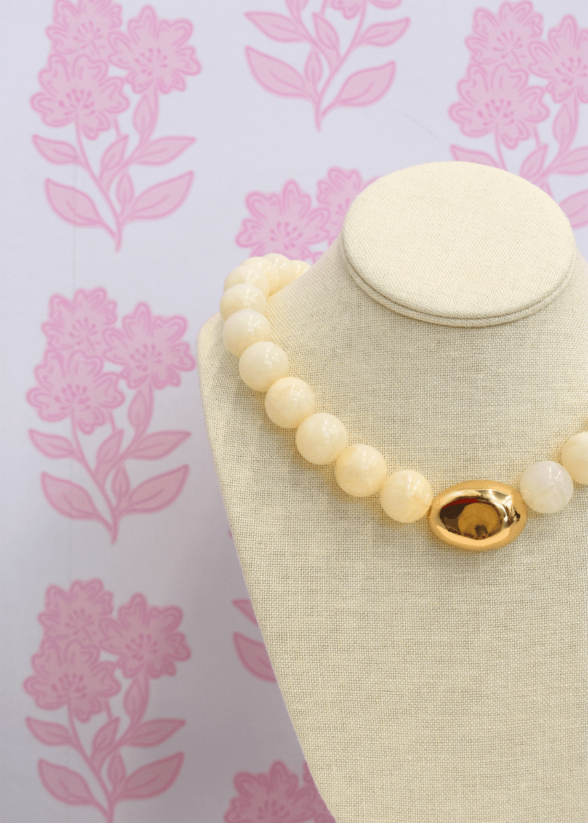 Marble Stone Ball & Accent Organic Necklace - Ivory - MerciGrace BoutiqueNecklace