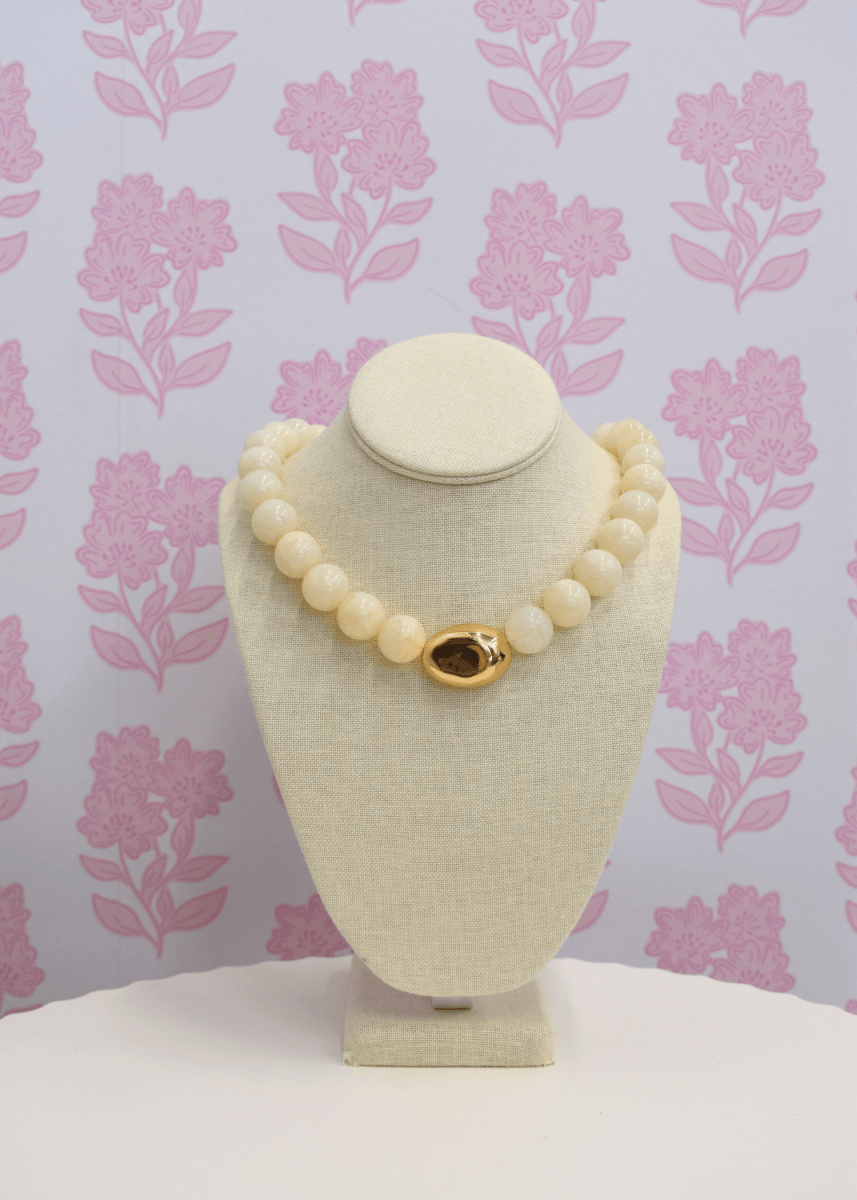 Marble Stone Ball & Accent Organic Necklace - Ivory - MerciGrace BoutiqueNecklace