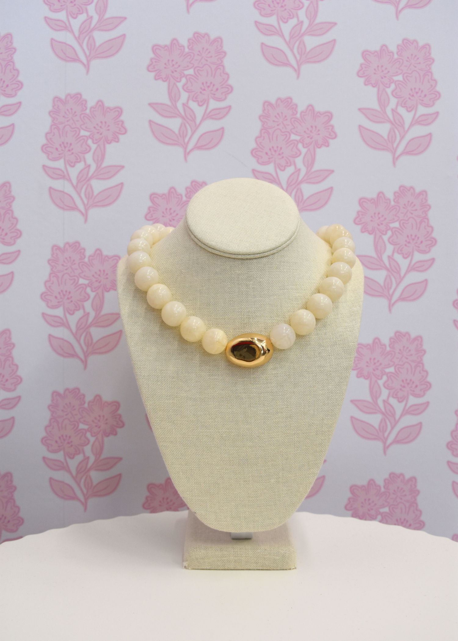 Ivory marble stone necklace styled for everyday wear