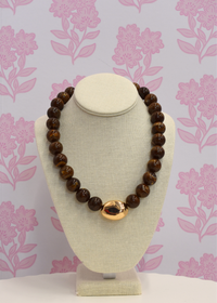 Brown marble stone ball necklace with organic accents