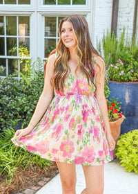 Melanie Tie Shoulder Mini Dress - Raspberry Rose - MerciGrace BoutiqueDress