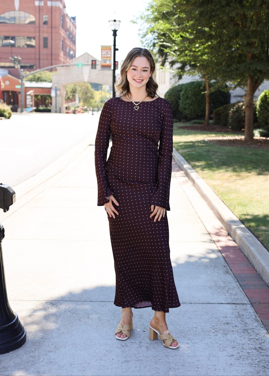 Merlot Kisses Polka Dot Maxi Dress - Burgundy - MerciGrace BoutiqueDress