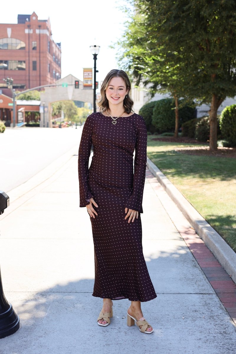 Merlot Kisses Polka Dot Maxi Dress - Burgundy - MerciGrace BoutiqueDress
