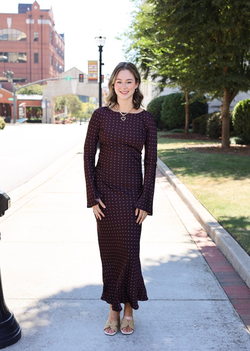 Merlot Kisses Polka Dot Maxi Dress - Burgundy - MerciGrace BoutiqueDress