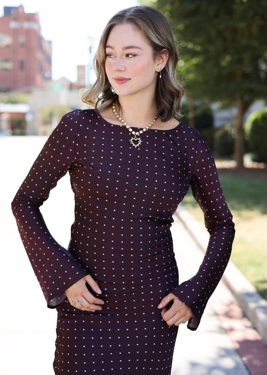 Merlot Kisses Polka Dot Maxi Dress - Burgundy - MerciGrace BoutiqueDress