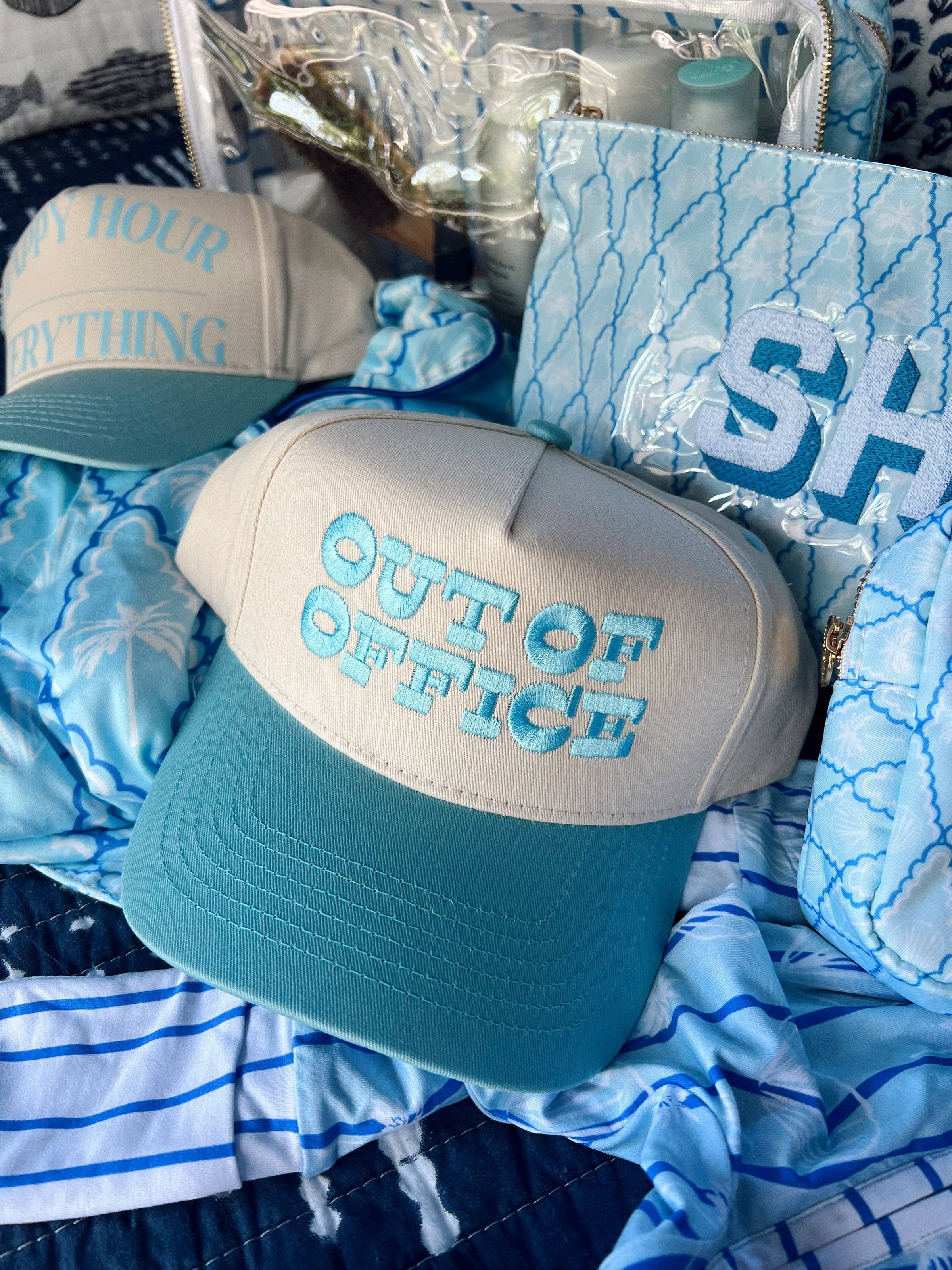 Back view of Out of Office trucker hat with breathable mesh panel