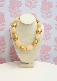 Metal & Acrylic Mixed Link Necklace - Ivory/Gold - MerciGrace BoutiqueNecklace