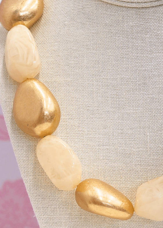 Metal & Acrylic Mixed Link Necklace - Ivory/Gold - MerciGrace BoutiqueNecklace