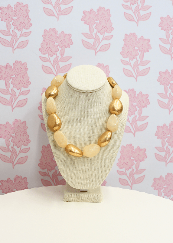 Metal & Acrylic Mixed Link Necklace - Ivory/Gold - MerciGrace BoutiqueNecklace