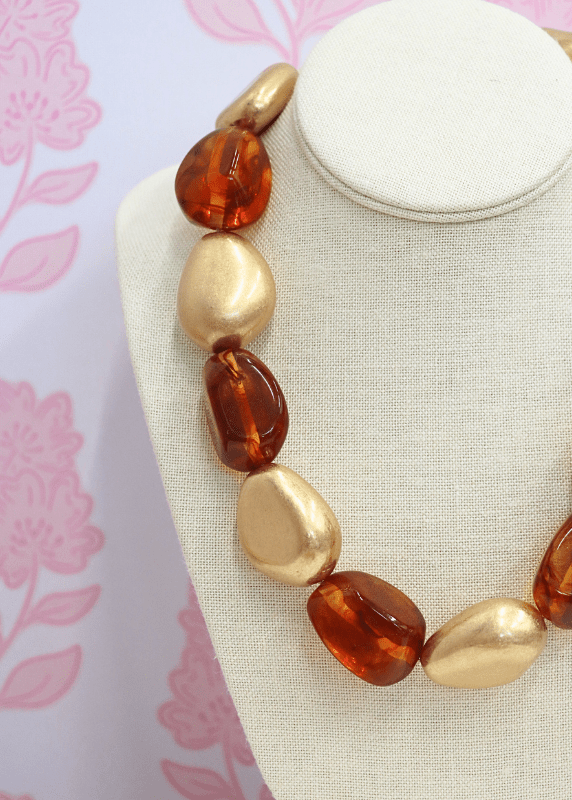 Metal & Acrylic Mixed Link Necklace - Tortoise/Gold - MerciGrace BoutiqueNecklace