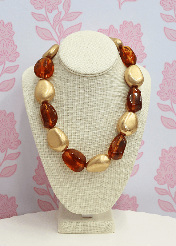 Metal & Acrylic Mixed Link Necklace - Tortoise/Gold - MerciGrace BoutiqueNecklace