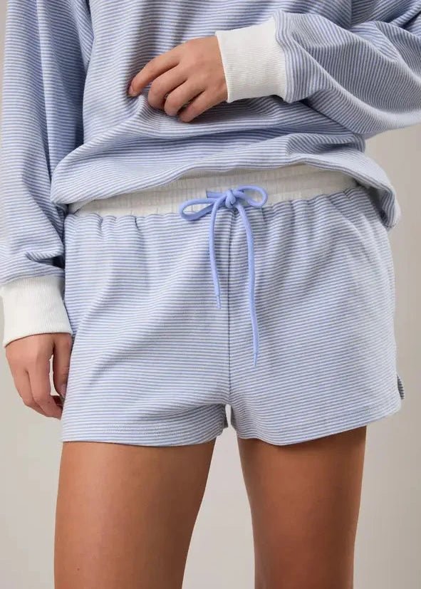 Mid Rise Stripe Shorts - Blue Cream Stripe - MerciGrace BoutiqueShorts