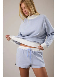 Mid Rise Stripe Shorts - Blue Cream Stripe - MerciGrace BoutiqueShorts