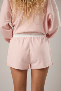 Soft peach and cream stripe shorts designed for everyday comfort