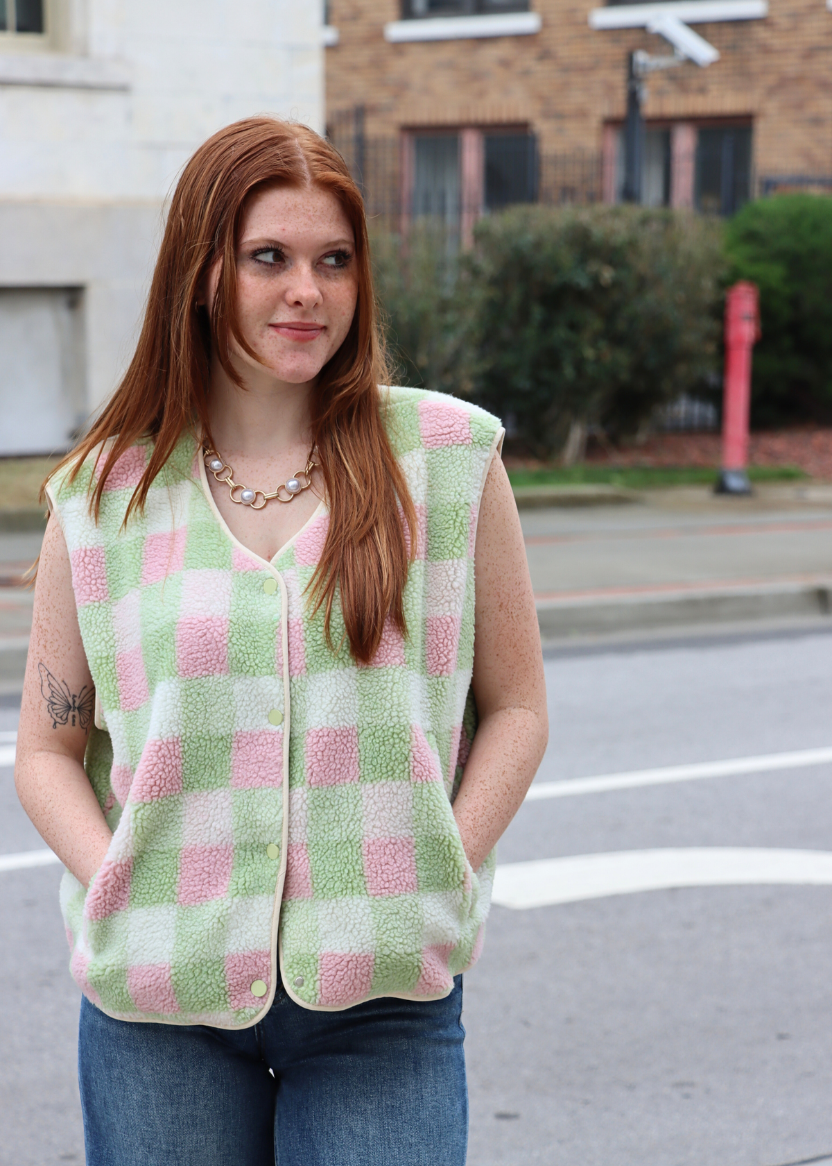 Multi Color Gingham Vest - Mint Combo