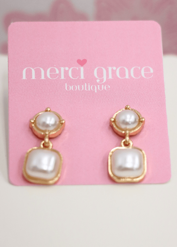 Mixed Shape Pearl Drop Earrings - Pearl/Gold - MerciGrace BoutiqueEarrings