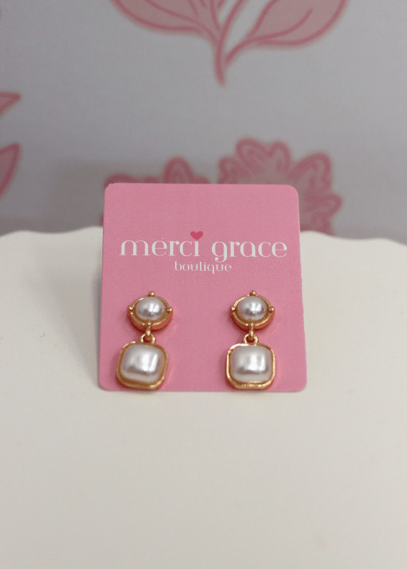 Mixed Shape Pearl Drop Earrings - Pearl/Gold - MerciGrace BoutiqueEarrings