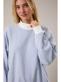 Mock Neck Sweatshirt Top - Blue Cream Stripe - MerciGrace BoutiqueTop