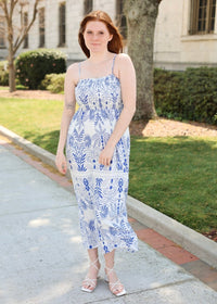 Nadine Palm Maxi Dress - Nautical Blue/White - MerciGrace BoutiqueDress