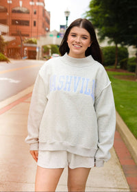 NASHVILLE Mockneck Blue Stripe with White Print - MerciGrace BoutiqueSweatshirt
