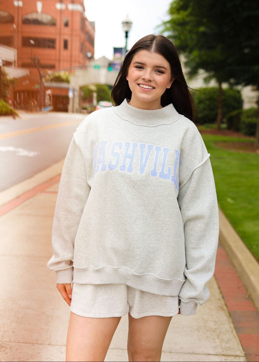 NASHVILLE Mockneck Blue Stripe with White Print - MerciGrace BoutiqueSweatshirt