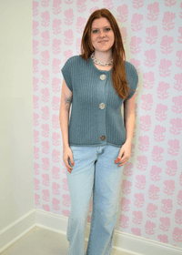Norma Button Front Sleeveless Knit Top - Stormy Weather - MerciGrace BoutiqueTop