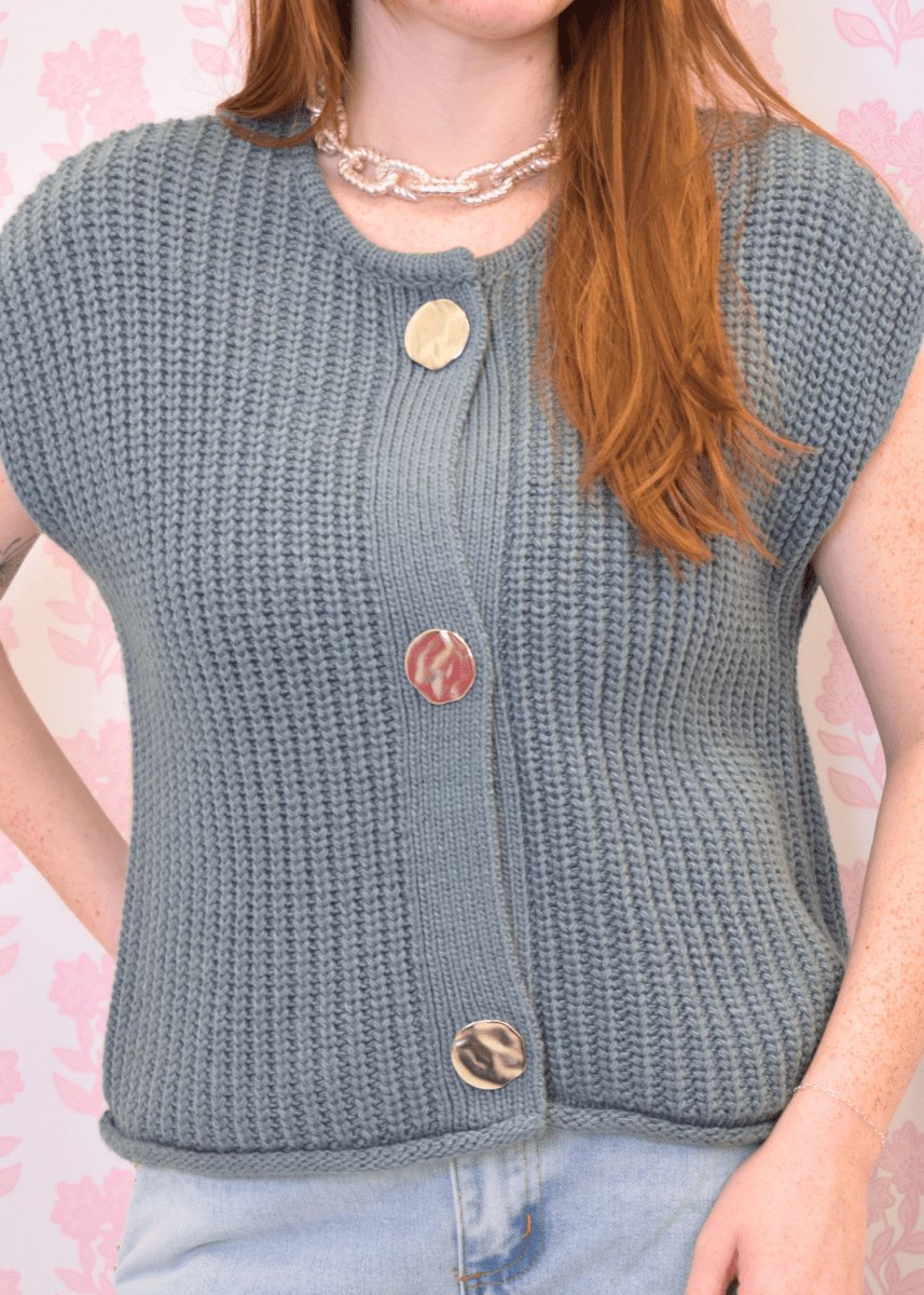 Norma Button Front Sleeveless Knit Top - Stormy Weather - MerciGrace BoutiqueTop