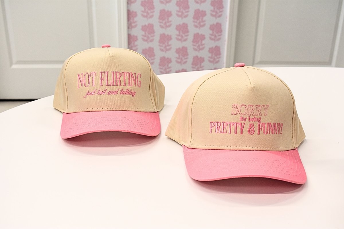 Not Flirting Just Hot Structured Baseball Hat - Pink/Natural - MerciGrace BoutiqueHat