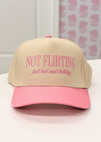 Not Flirting Just Hot Structured Baseball Hat - Pink/Natural - MerciGrace BoutiqueHat