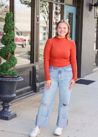 Nothing Better Ribbed Long Sleeve - Rust - MerciGrace BoutiqueTop