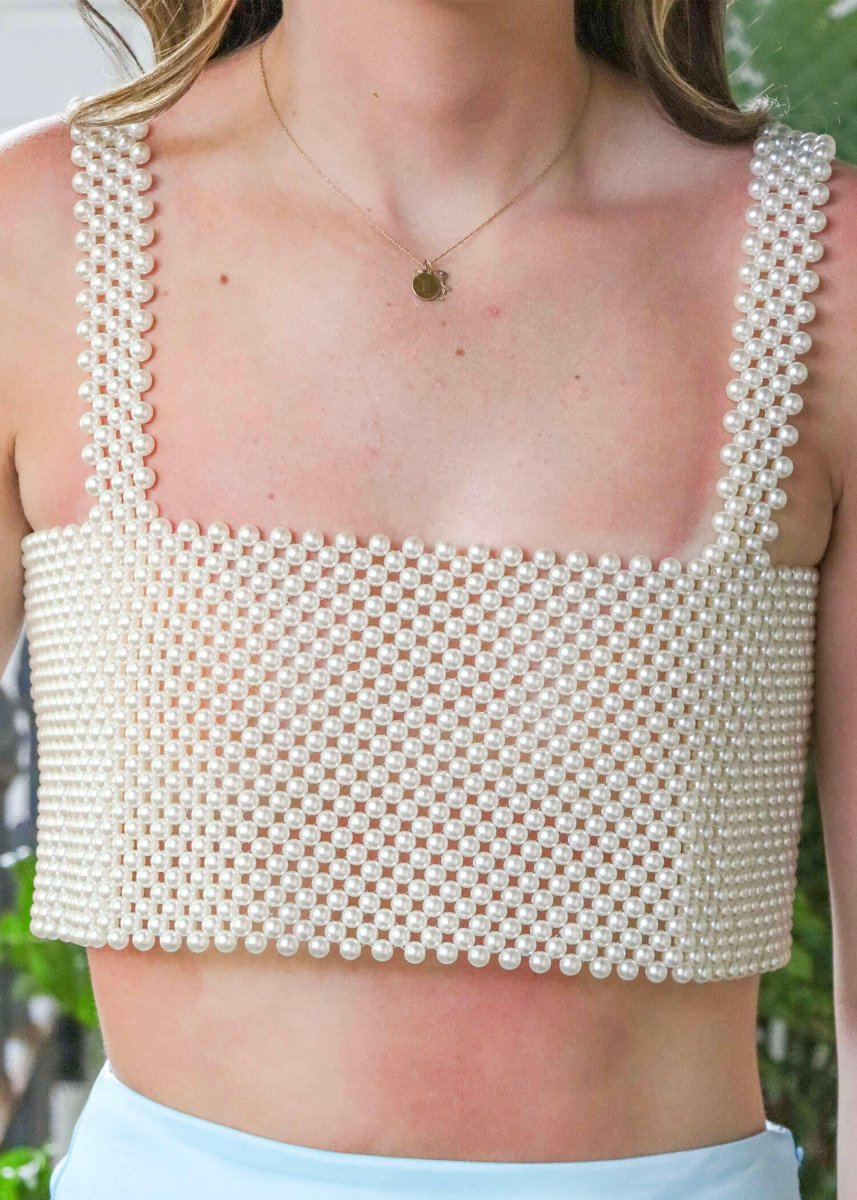 Oh So Classy Pearl Crop Top - Cream - MerciGrace BoutiqueTop