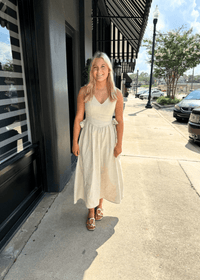 Olivia Bow Tie Linen Midi Dress - MerciGrace BoutiqueDress
