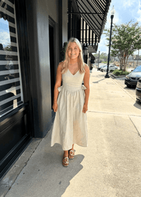Olivia Bow Tie Linen Midi Dress - MerciGrace BoutiqueDress