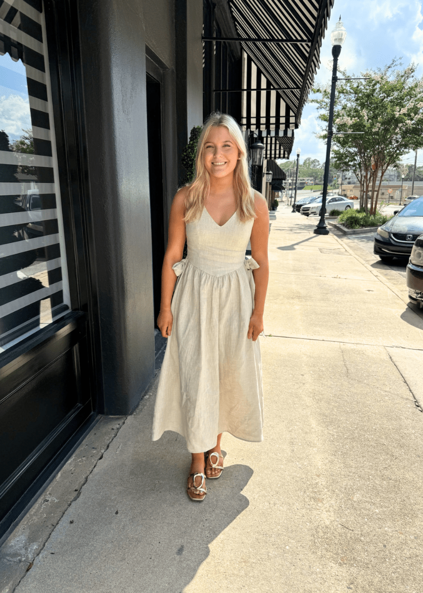 Olivia Bow Tie Linen Midi Dress - MerciGrace BoutiqueDress