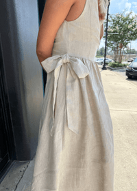 Olivia Bow Tie Linen Midi Dress - MerciGrace BoutiqueDress