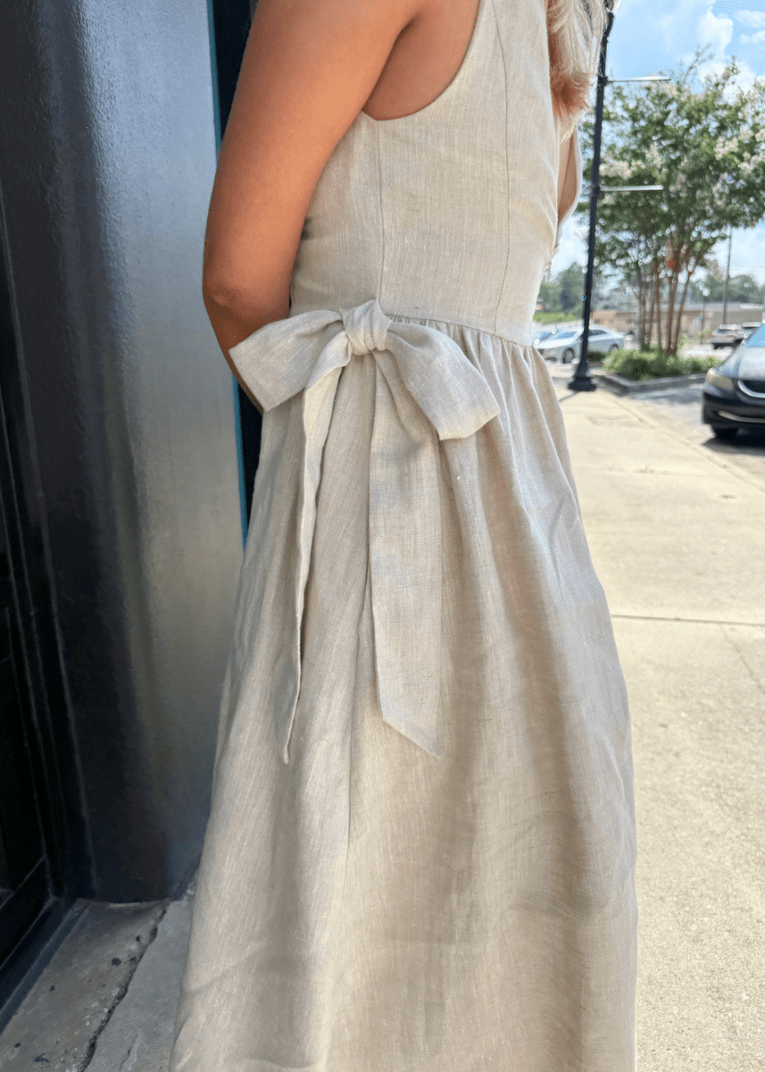 Olivia Bow Tie Linen Midi Dress - MerciGrace BoutiqueDress