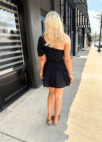 One Shoulder Mini Dress W/ Cutout - Black - MerciGrace BoutiqueDress