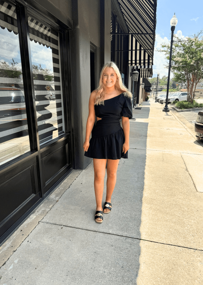 One Shoulder Mini Dress W/ Cutout - Black - MerciGrace BoutiqueDress