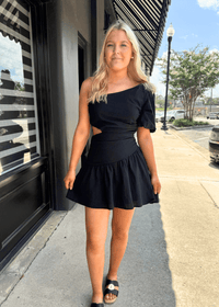 One Shoulder Mini Dress W/ Cutout - Black - MerciGrace BoutiqueDress