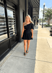 One Shoulder Mini Dress W/ Cutout - Black - MerciGrace BoutiqueDress