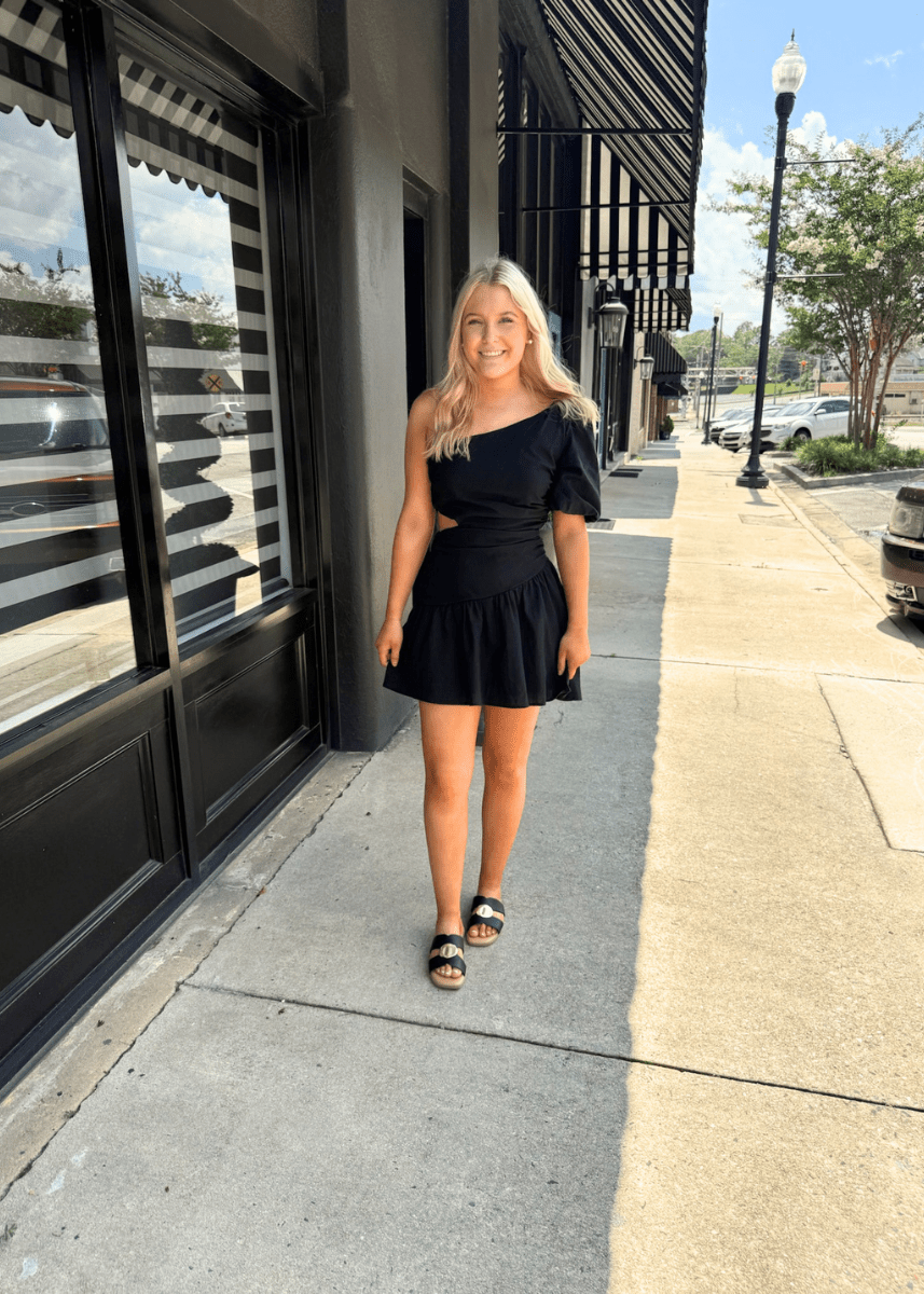 One Shoulder Mini Dress W/ Cutout - Black - MerciGrace BoutiqueDress