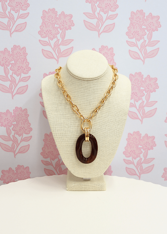Oval Pendant Y Necklace - Brown/Gold - MerciGrace BoutiqueNecklace