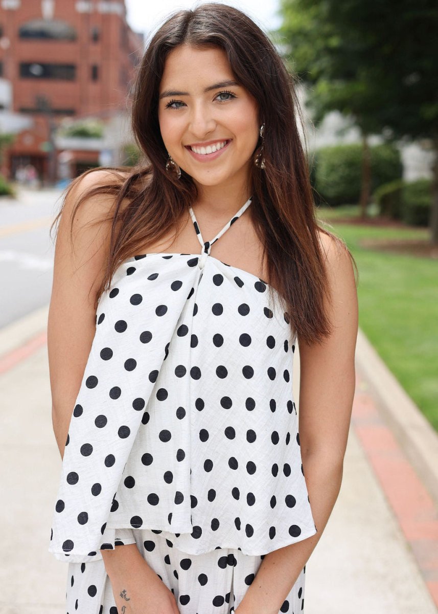 Palm Coast Polka Dot Linen Halter - MerciGrace BoutiqueTop