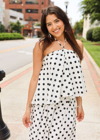 Palm Coast Polka Dot Linen Halter - MerciGrace BoutiqueTop