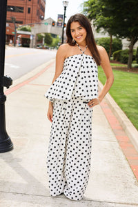 Palm Coast Polka Dot Linen Halter - MerciGrace BoutiqueTop