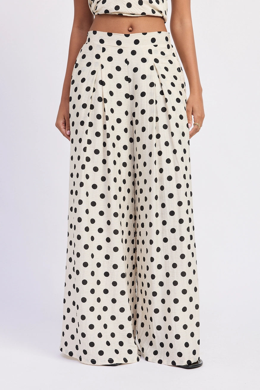 Palm Coast polka dot linen pants paired with matching halter top set