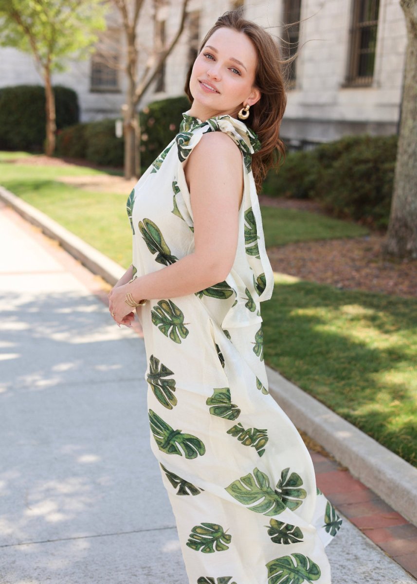Palm Haven Maxi Dress - Cream/Green - MerciGrace BoutiqueDresses