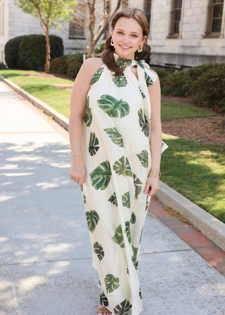 Palm Haven Maxi Dress - Cream/Green - MerciGrace BoutiqueDresses