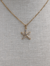 Pave Crystal Starfish Pendant Necklace - Gold/Clear - MerciGrace BoutiqueNecklace
