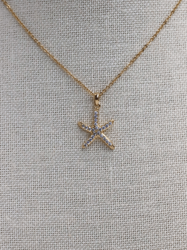 Pave Crystal Starfish Pendant Necklace - Gold/Clear - MerciGrace BoutiqueNecklace
